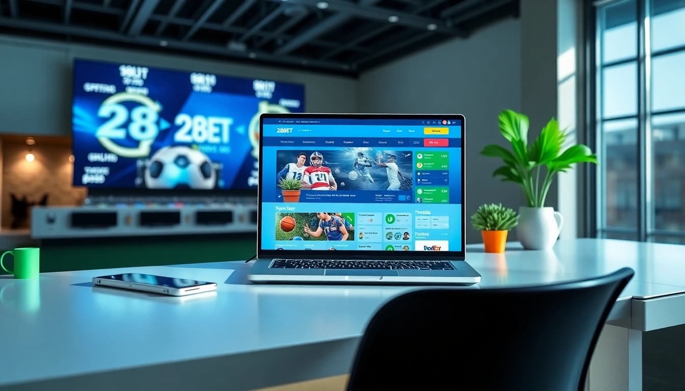 Engaging desktop view of 28BET online sportsbook with vibrant sports-focused setup.