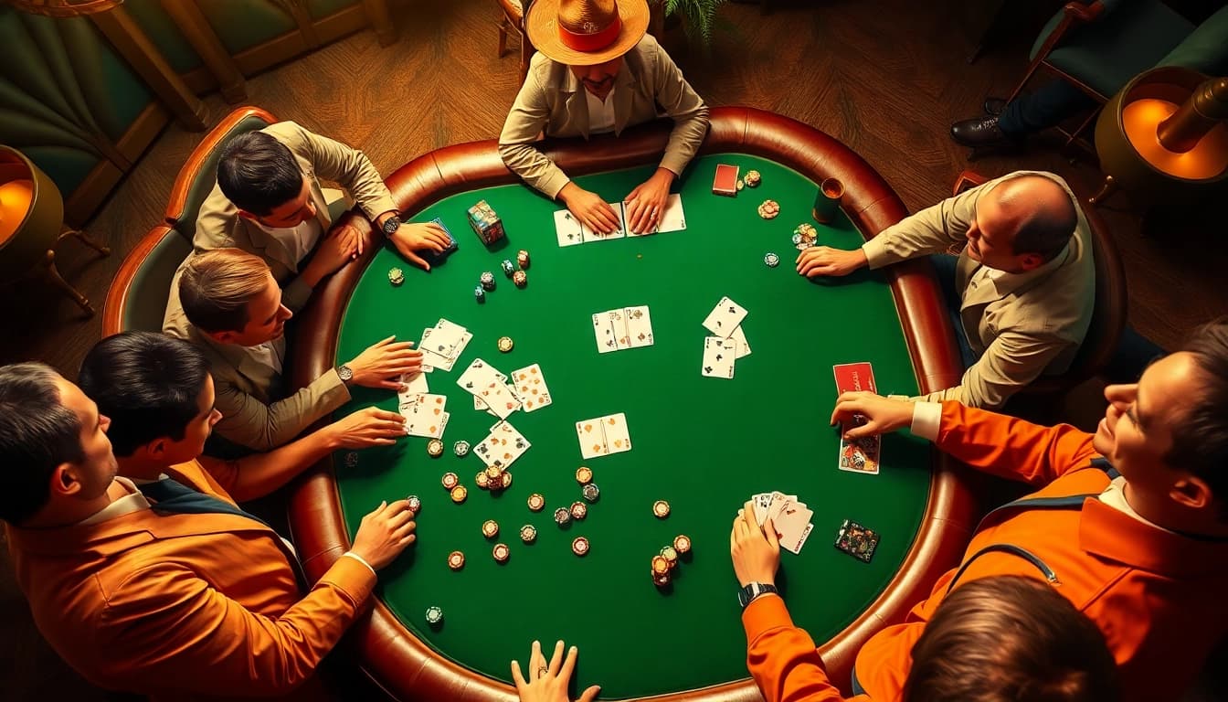 Players strategically placing bets on a poker table, enhancing their experience in the world of porn game-themed gambling.