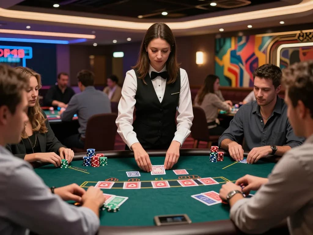 Players engaged at the GG88 live dealer blackjack table, emphasizing strategy and excitement in a vibrant casino.