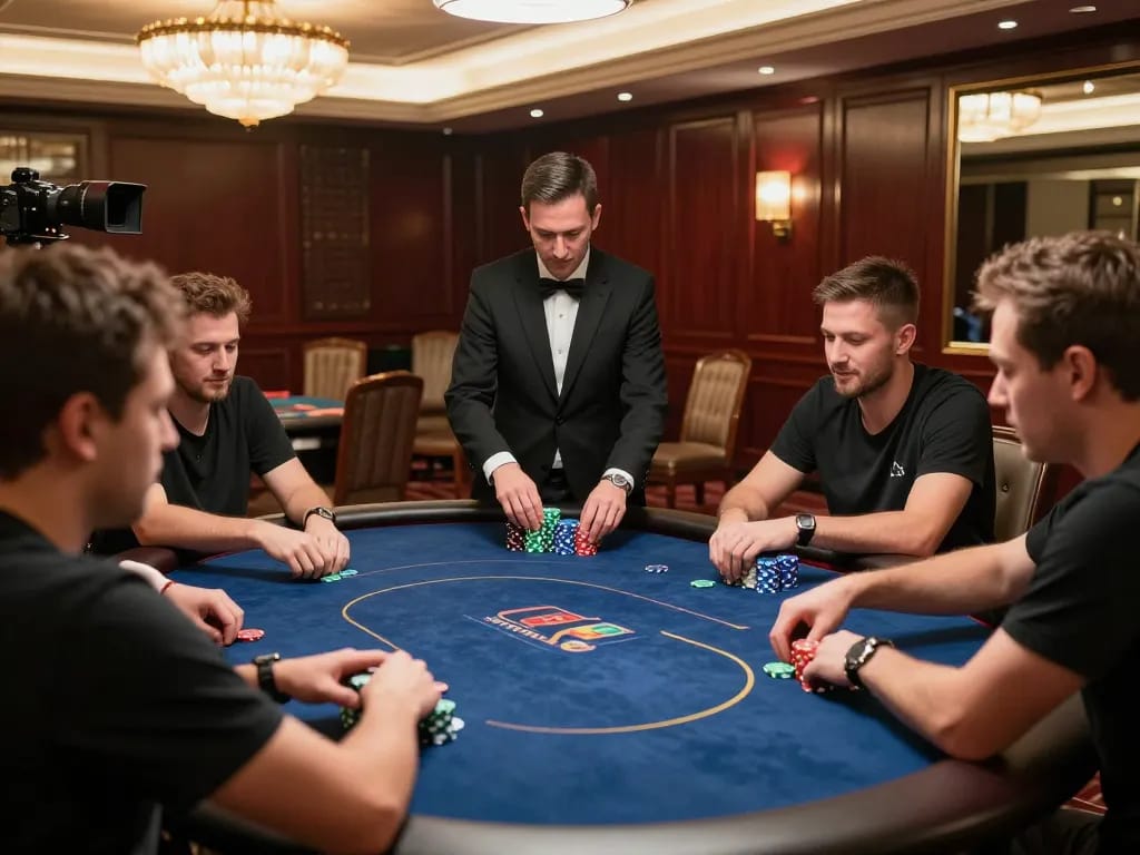 Players strategizing at an IWIN poker table, showcasing intense gameplay and competitive spirit.