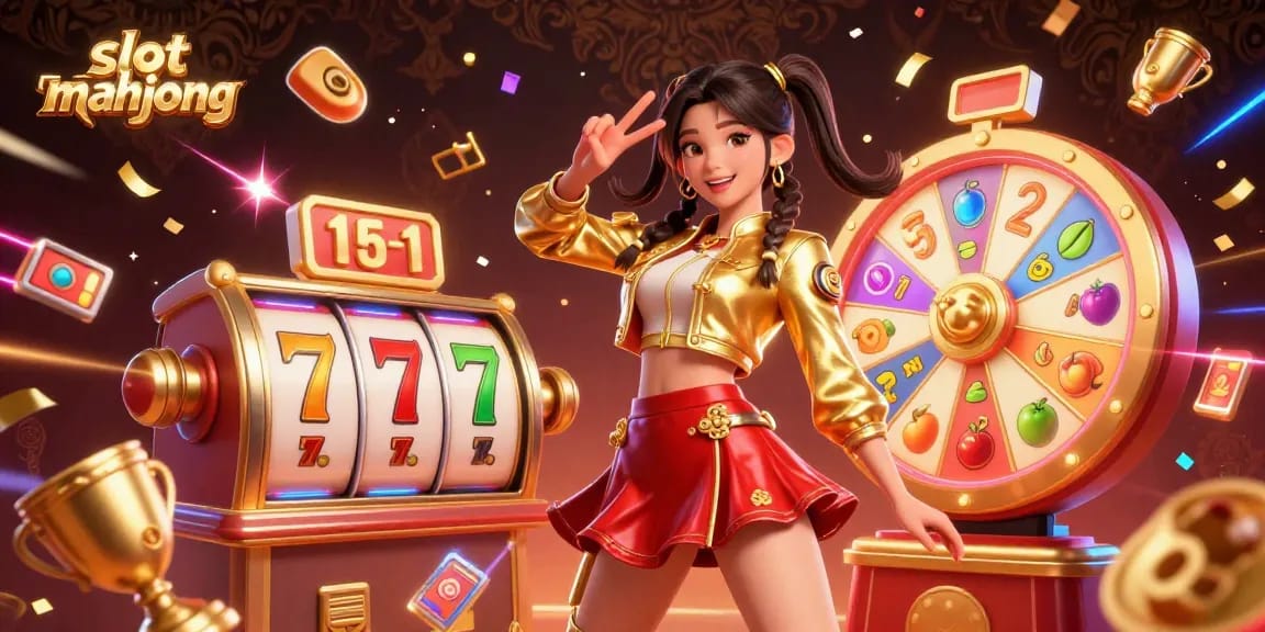 Experience the excitement of slot mahjong with vibrant graphics and dynamic elements in this captivating casino illustration.