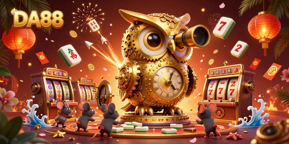 Experience DA88 casino excitement with dynamic slot action in a vibrant 3D illustration.