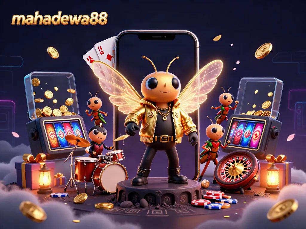 Experience the excitement of mahadewa88 with animated slot reels, coins, and vibrant casino visuals.
