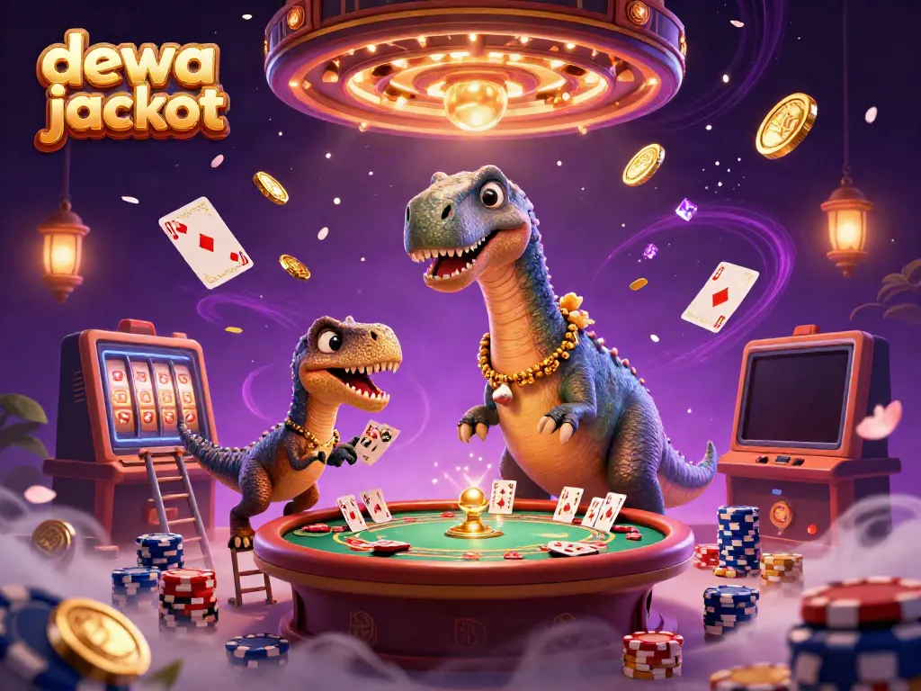 Memenangkan jackpot besar di casino dengan dewa jackpot, menampilkan karakter kartun 3D dan banyak elemen permainan.