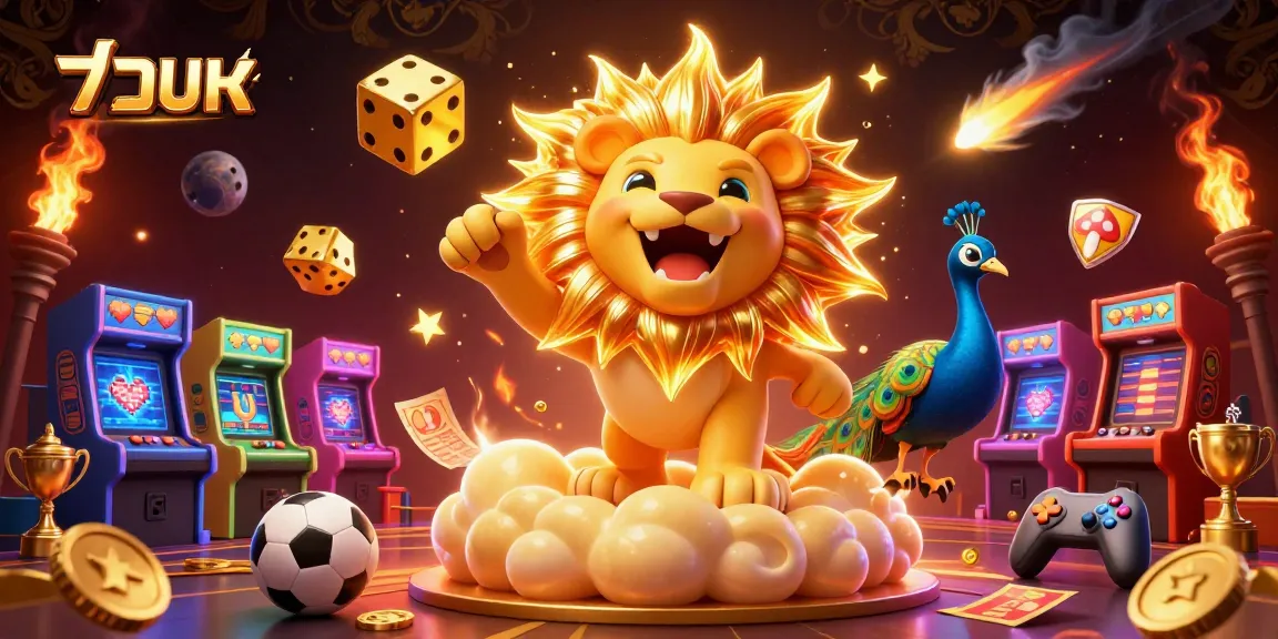 แทงบอล enthusiasts are captivated by a vibrant 3D illustration featuring a roaring sun lion among dynamic sports elements.