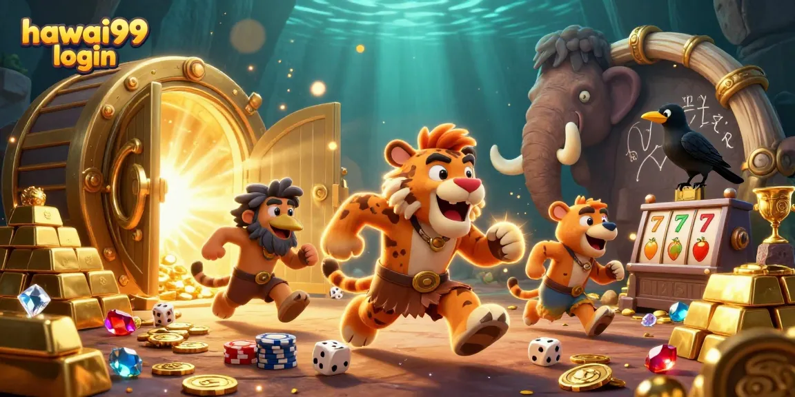 Engage with the hawai99 login experience amidst a vibrant prehistoric casino scene.