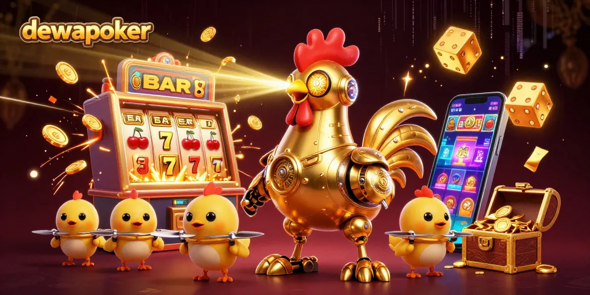 Experience thrilling adventures with dewapoker in this vibrant 3D casino illustration.