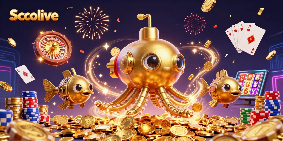 Socolive presents a vibrant 3D scene with a golden kraken submarine and casino elements celebrating wins.