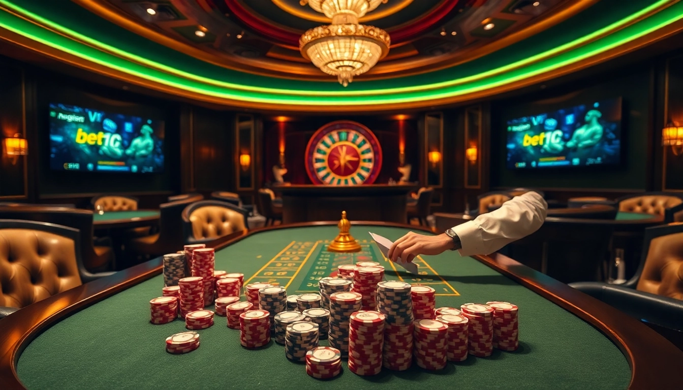 Trải nghiệm cảm giác hồi hộp của các trò chơi cược cao cùng Bet VIP trong một casino sang trọng.