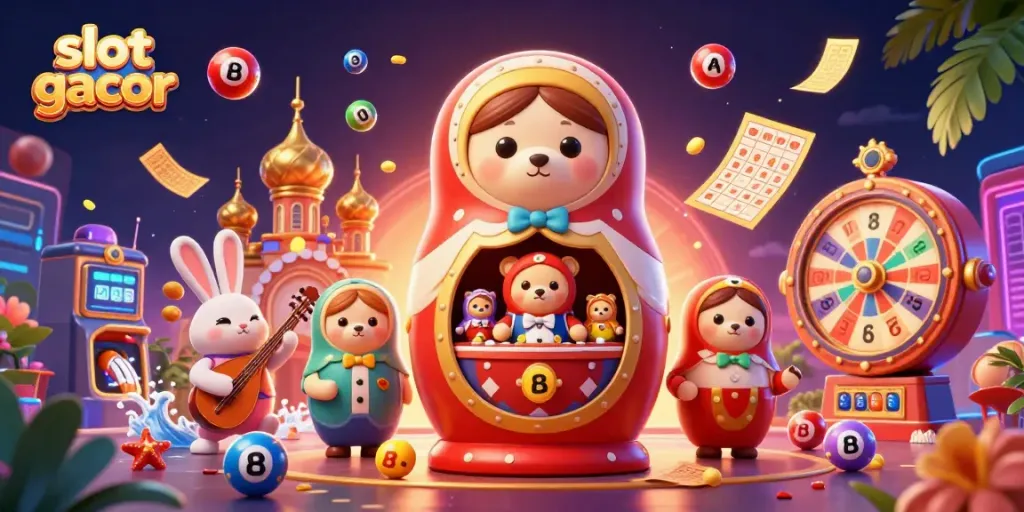 Gali keseruan di slot gacor dengan karakter kasino 3D yang menghibur, dikelilingi bola keberuntungan.