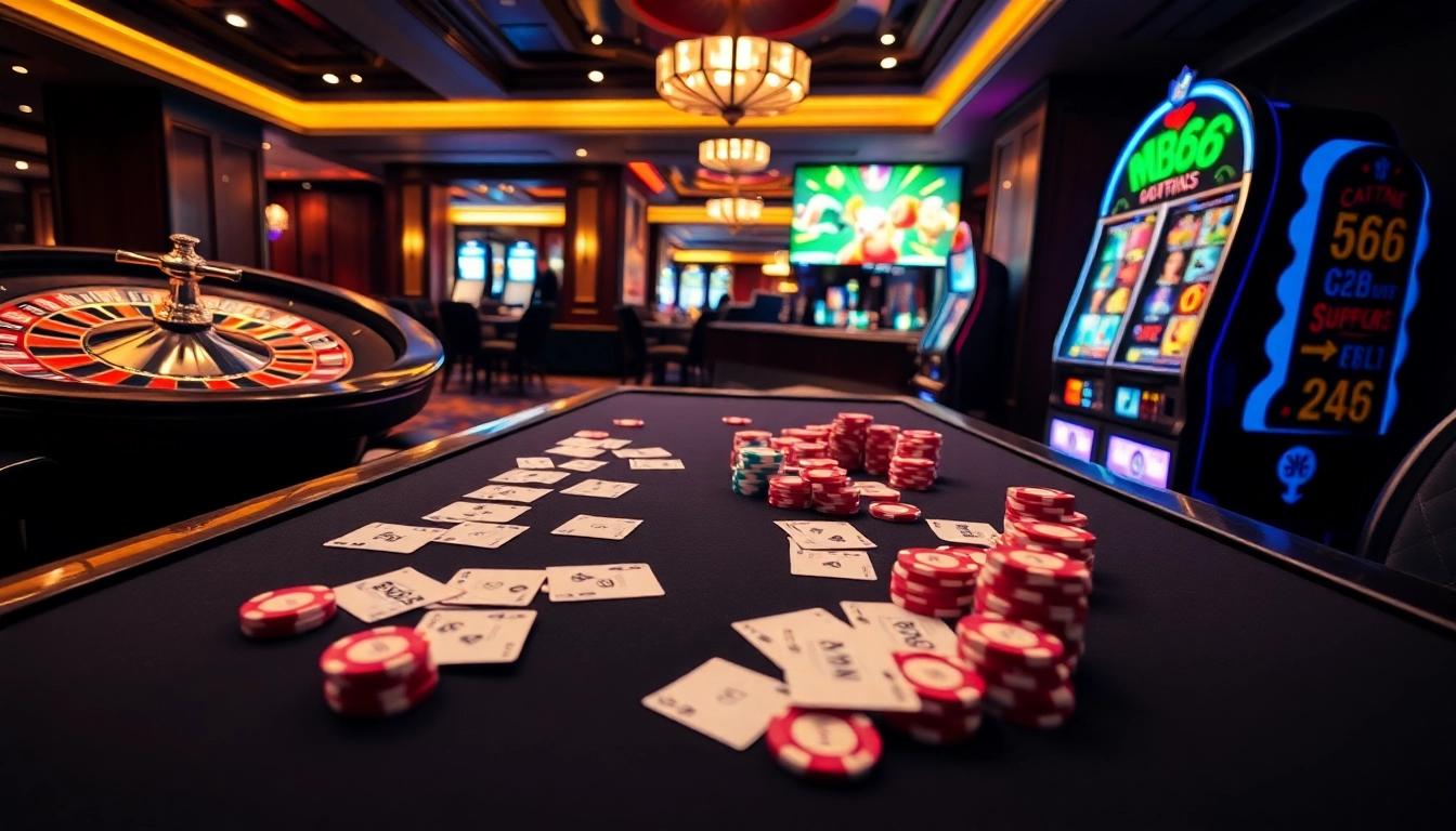 Experience thrilling moments at MB66 casino tables with vibrant poker chips and action-packed games.