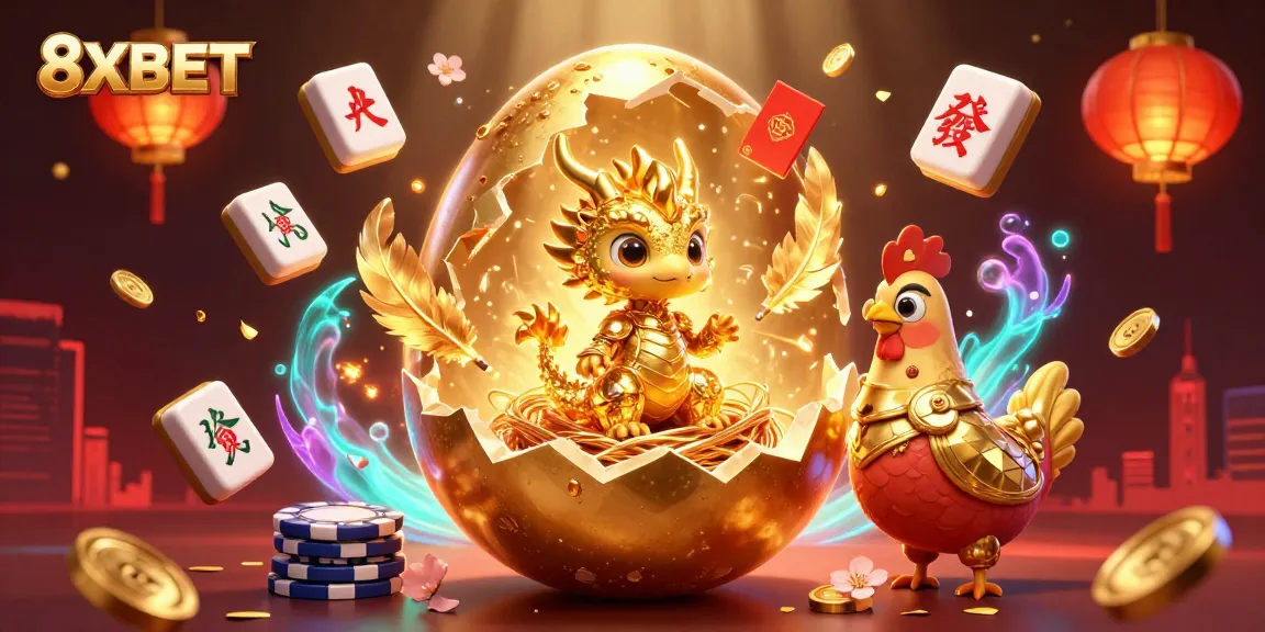 Experience thrilling moments at 8XBET with a golden dragon and poker chips in an extravagant casino scene.