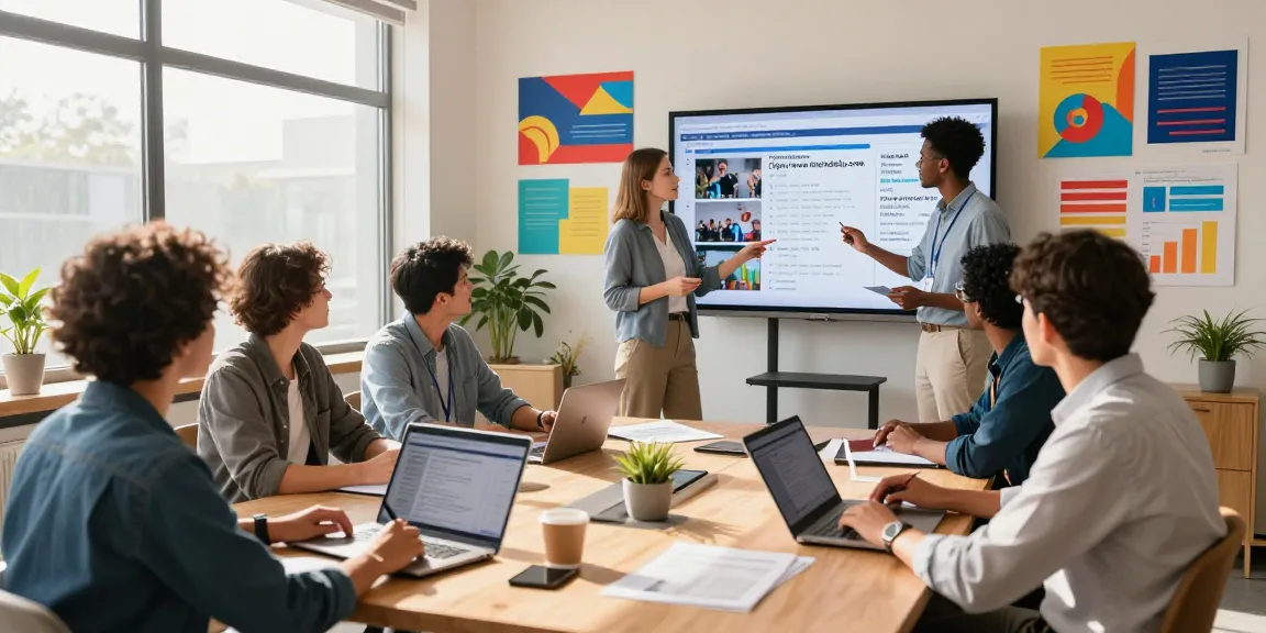 Diverse journalists collaborating in a vibrant news environment at https://www.theindaily.com, showcasing trending stories and live data.