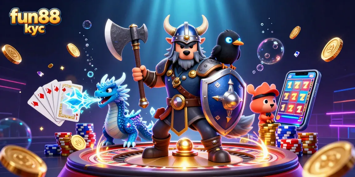 Khám phá fun88 kyc qua hình ảnh hấp dẫn với chiến binh sói Viking và rồng, đầy biểu tượng cá cược.