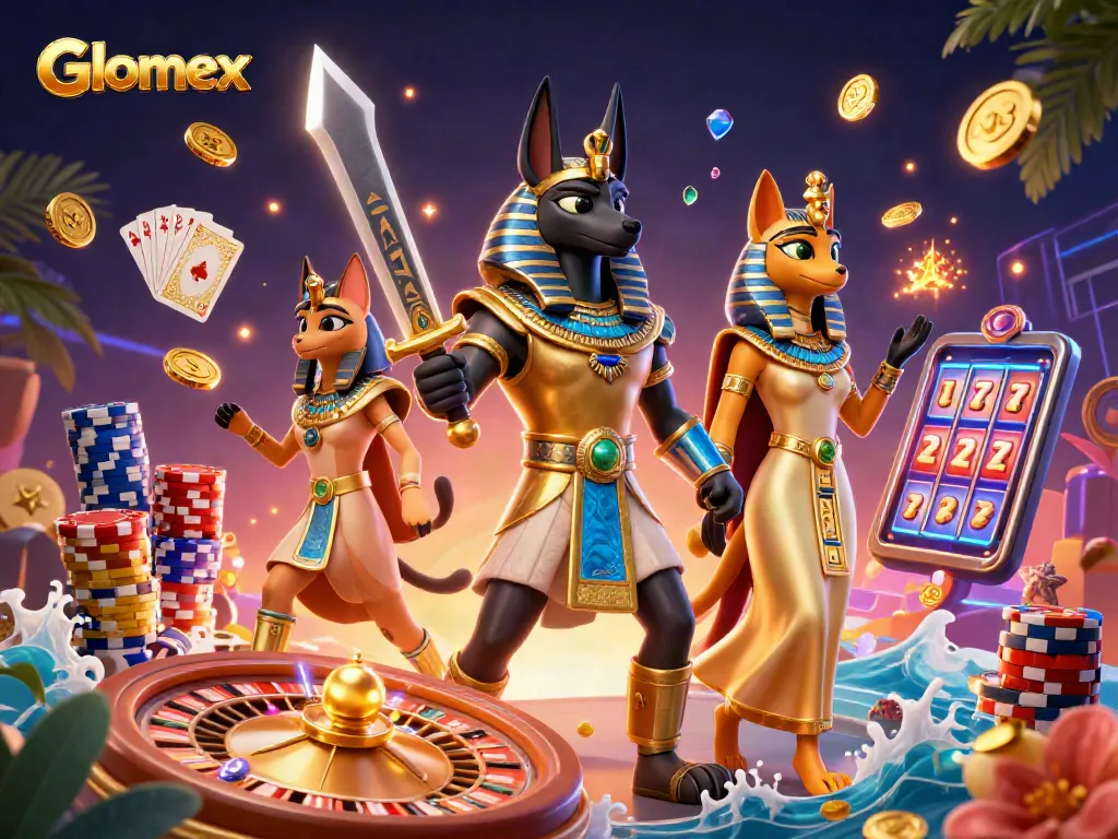 Spin to win with Glomex: Ancient warriors and sacred cats amidst casino treasures.