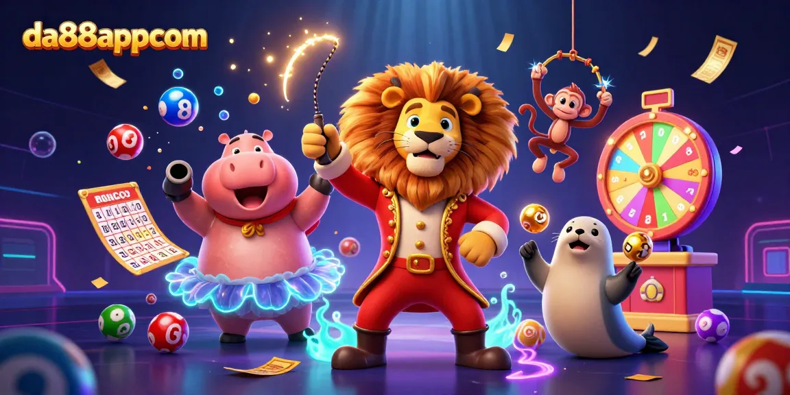 Engage with exciting games at da88appcom, featuring vibrant illustrations of casino elements.