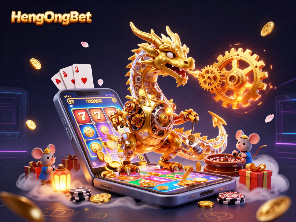 Experience the excitement of HengOngBet with vibrant games, golden coins, and a magical dragon!