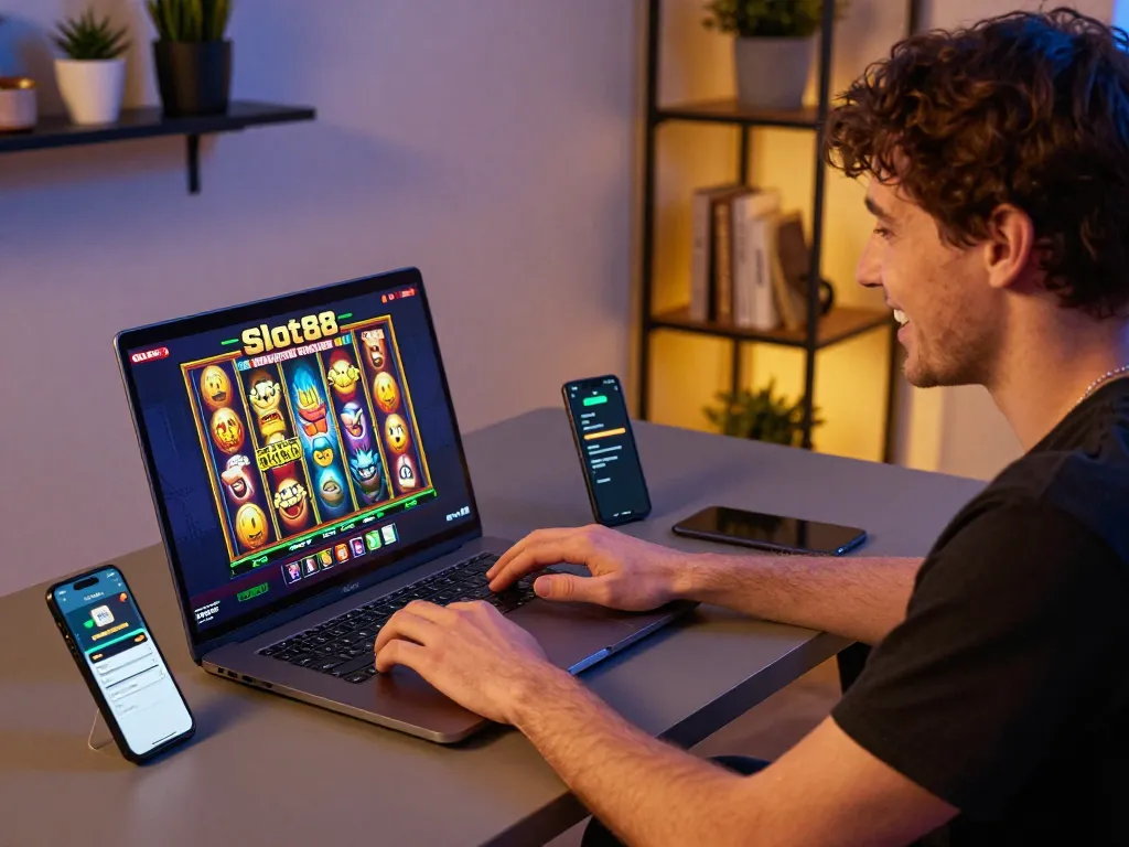Engaging player strategizing on Slot88 during online gaming session with exciting visuals