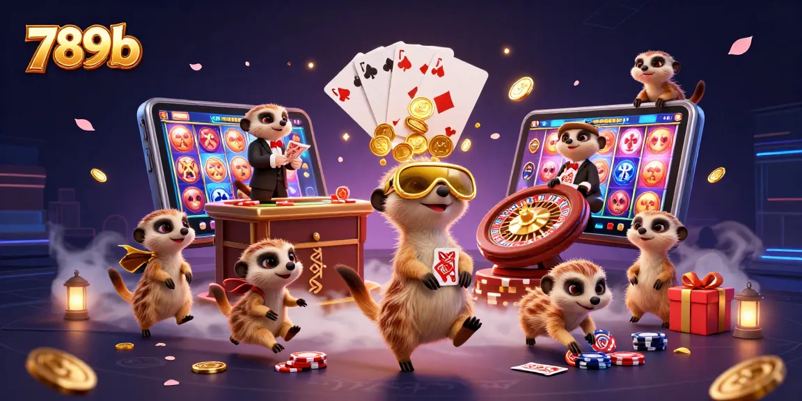 Engage in 789b casino action with meerkats overseeing vibrant gaming excitement.