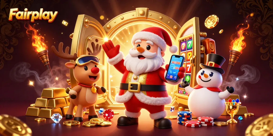 Experience Fairplay with Santa and friends celebrating jackpots in a vibrant casino world.