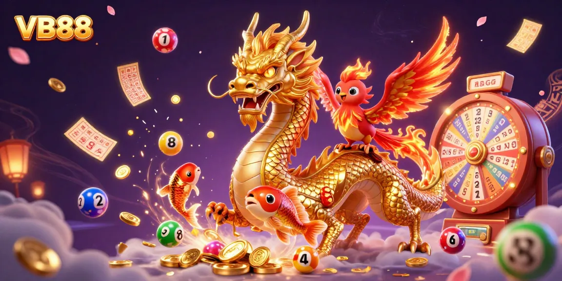 Experience thrilling gameplay with VB88 featuring a golden dragon, phoenix, and koi amid vibrant gaming elements.