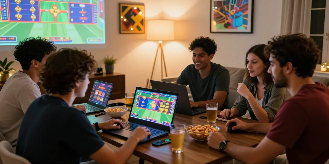 Friends enjoying sports betting on esportes da sorte in a cozy living room with snacks and colorful graphics.
