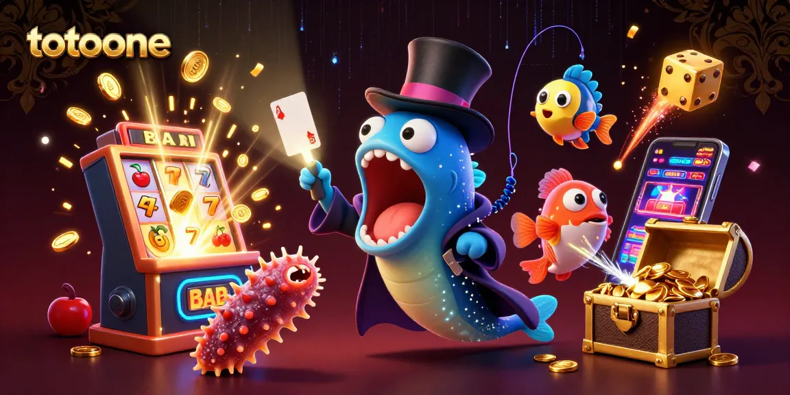 Menangkan permainan totoone dengan ilustrasi 3D yang menampilkan ikan gulper dan slot jackpot yang meledak.