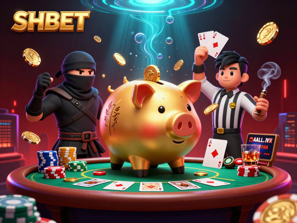 Winning strategies at SHBET illustrated through a vibrant 3D casino scene with dynamic characters.