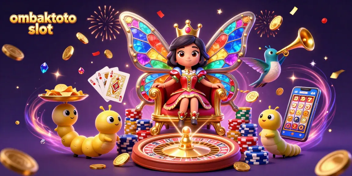 Experience the excitement of ombaktoto slot with vibrant butterflies and festive casino elements.