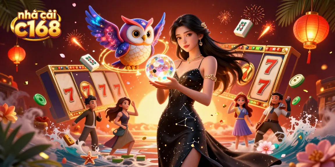 Experience the vibrant energy of nhà cái c168 with a stunning 3D illustration featuring casino elements like slot reels and golden coins, capturing the essence of gaming excitement.