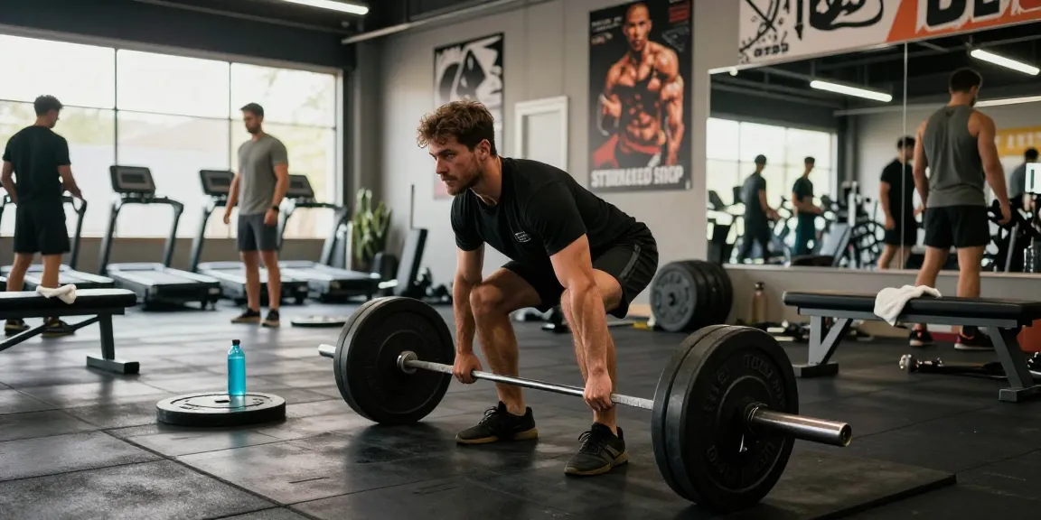 Astera Steroid Shop gym scene with a dedicated athlete lifting weights in an energetic environment.