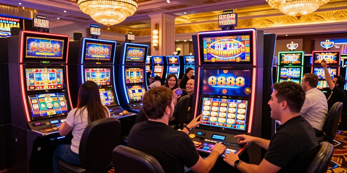 Pengalaman bermain 888 slots di kasino dengan suasana ceria dan penuh warna.