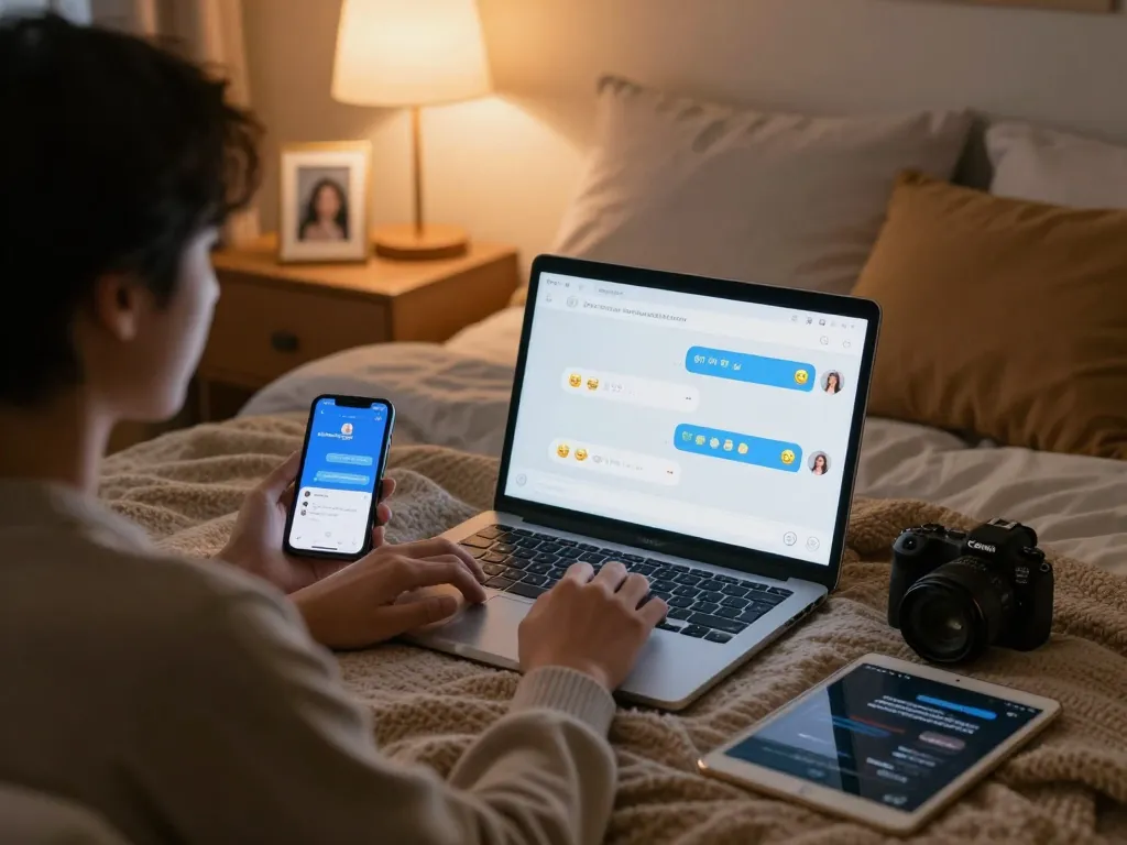Engaging ai chat nsfw interface illuminating a cozy bedroom space.