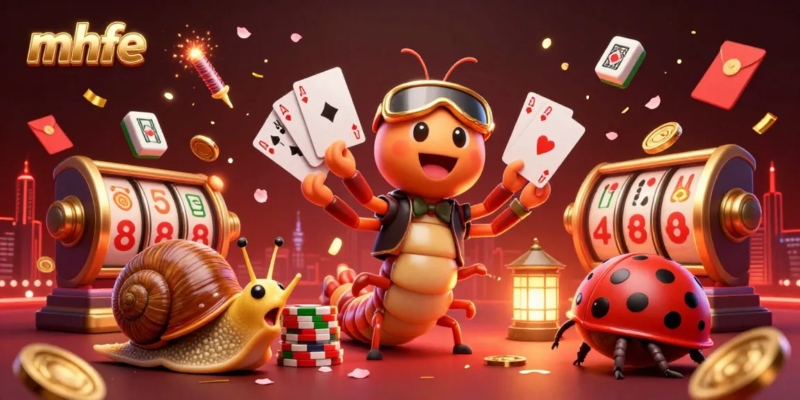 Experience the thrill of gambling at mhfe with a whimsical 3D casino scene featuring colorful characters and vivid game elements.