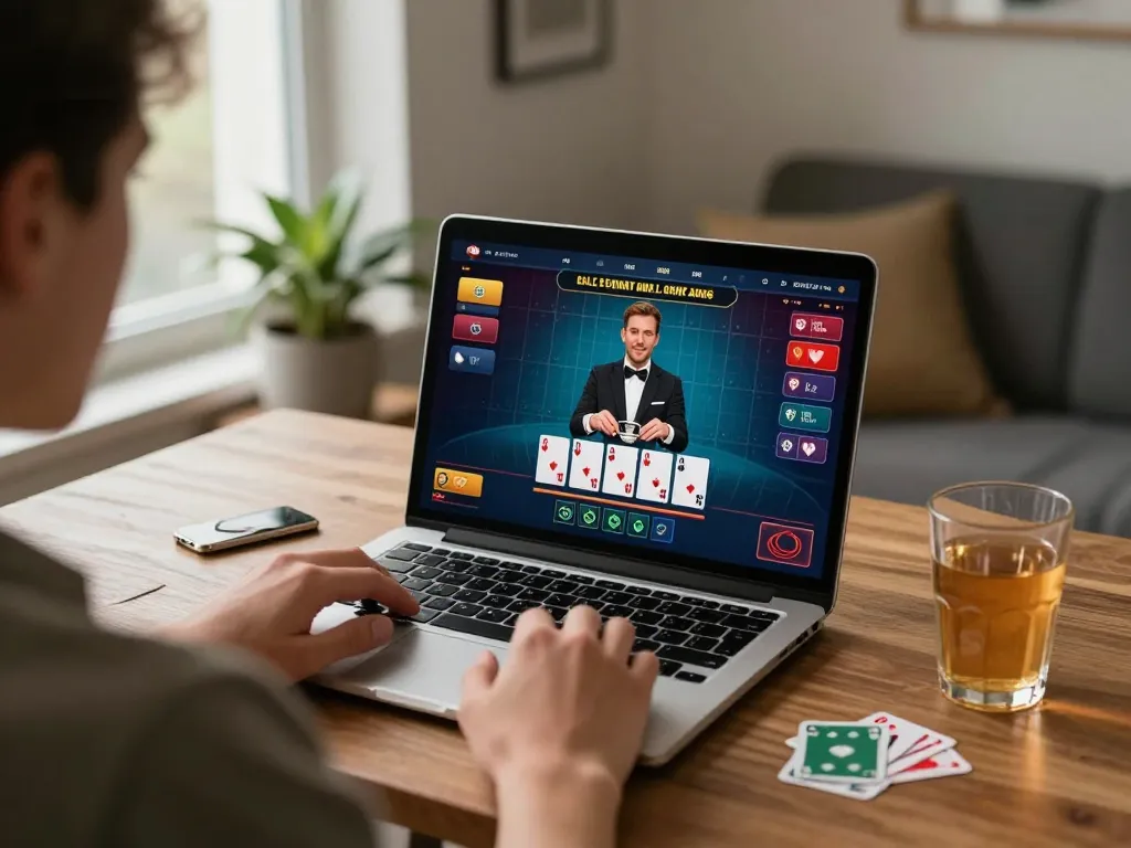 Player enjoying live dealer blackjack at home using luckyindex for strategic gaming insights