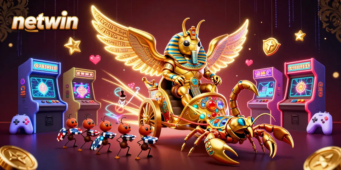 Experience the excitement of netwin with a vibrant 3D casino scene featuring unique characters and game elements.