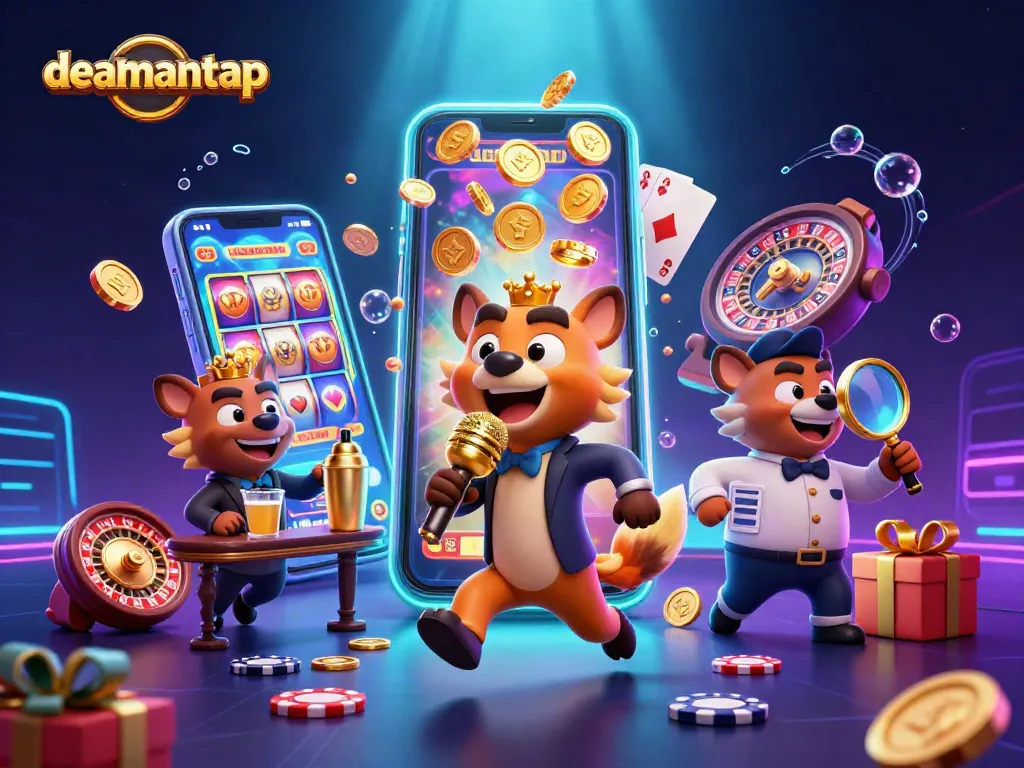 Experience the excitement at dealmantap with lively hyena characters bringing a vibrant casino atmosphere to life.