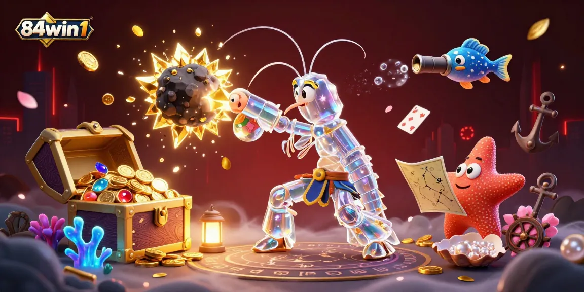 Engage in top-tier gaming with 84win1's vibrant 3D illustration featuring action-packed casino adventures.