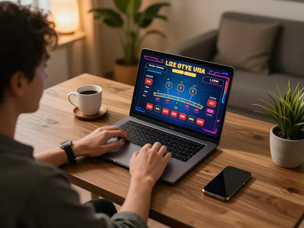 Player enjoying blackjack at Lc88 Vina online gaming setup, promoting responsible gambling.