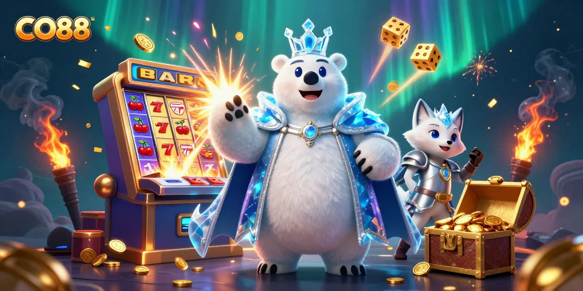 Spin the reels at CO88 with a dazzling jackpot explosion of coins and vibrant casino symbols.