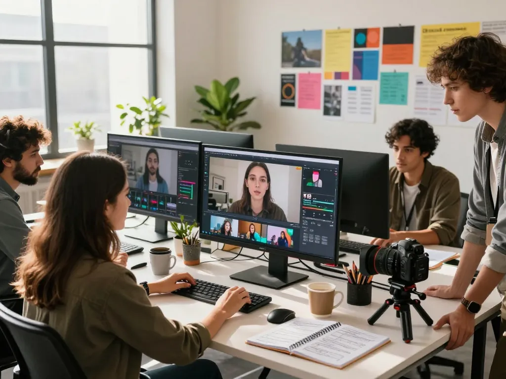 Creative professionals using seedance 2.0 for video production in a modern office workspace.