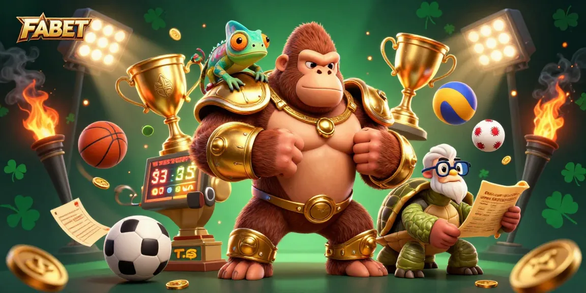 Experience thrilling sports betting action at FABET with colorful dynamic casino illustration.