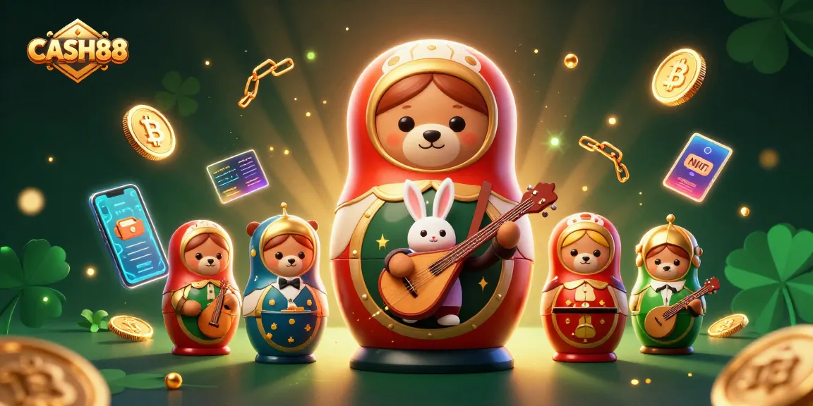 CASH88 illustrates a 3D cartoon scene with playful bears and crypto elements in a vibrant casino landscape.