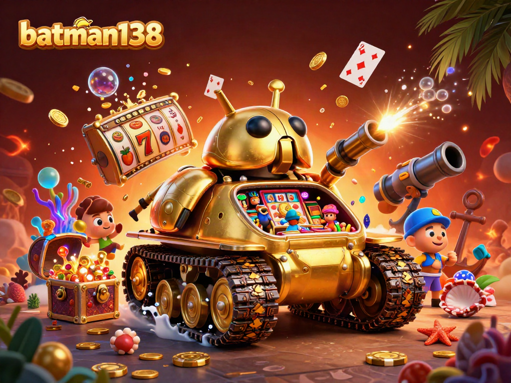Win big at batman138 with a golden beetle tank casino illustration, showcasing dynamic gaming excitement.