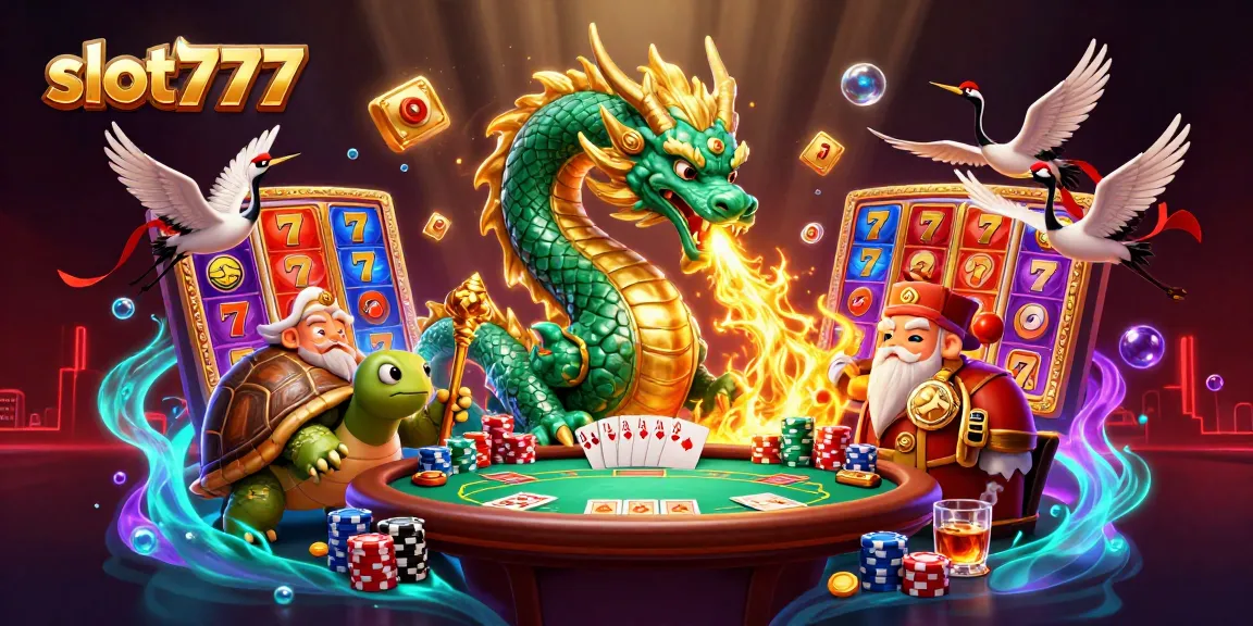 Spin the slots at slot777 with dynamic characters and vibrant casino elements in 3D illustration.