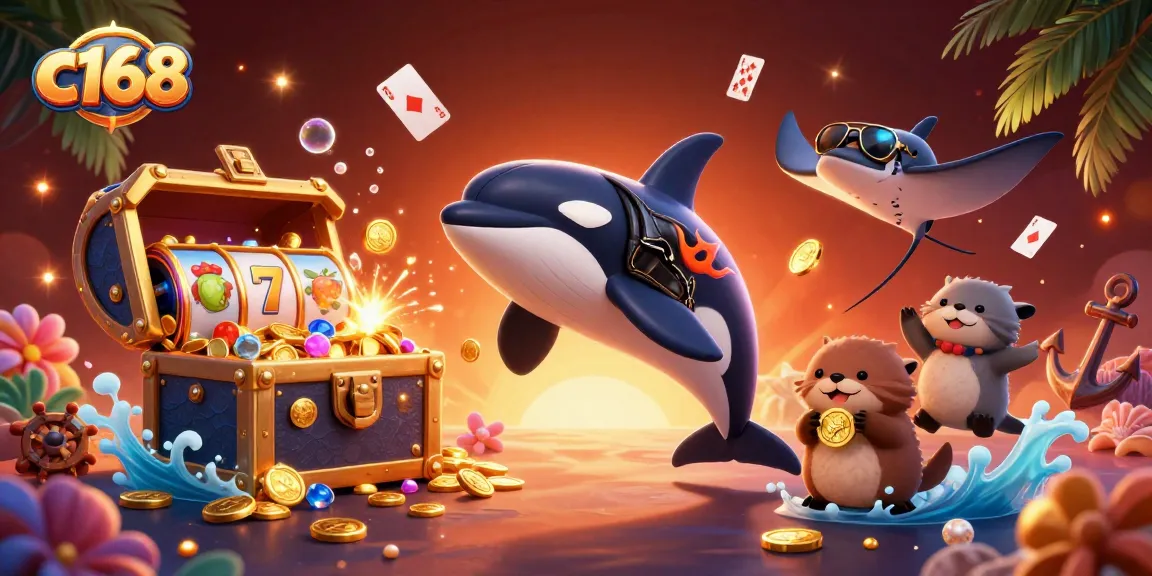Experience c168 action with animated sea creatures and vibrant casino elements in a lively underwater scene.