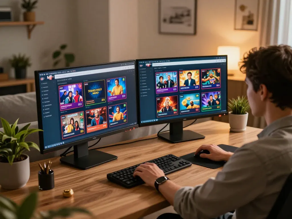 Engaging with Trang chủ MIG8 through a stylish home office setup for online gambling.