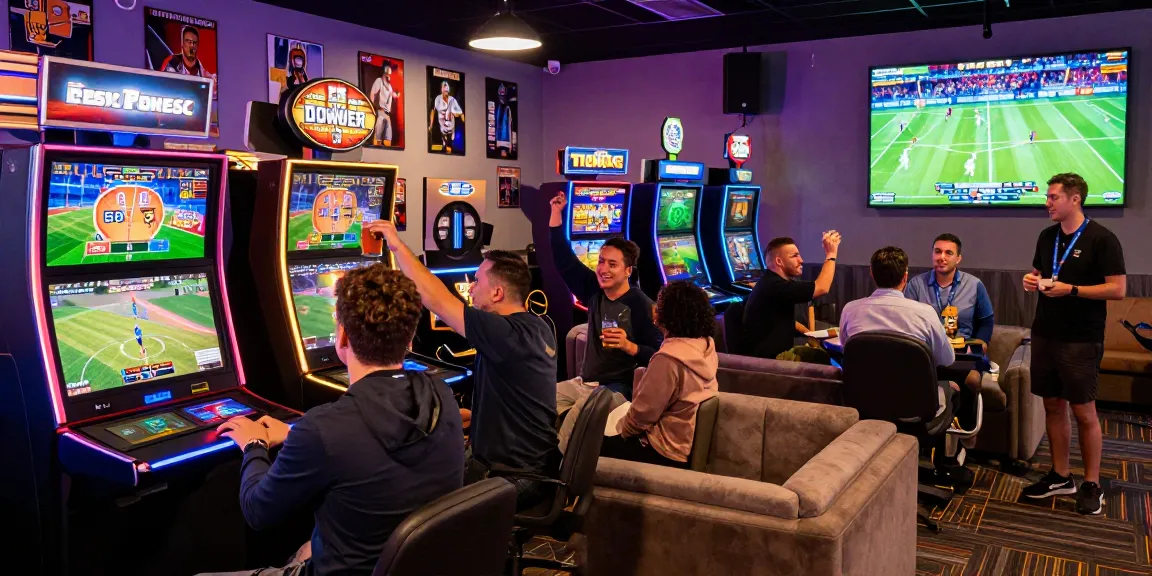 Exciting atmosphere at 28bet online betting casino with players enjoying vibrant gaming terminals.