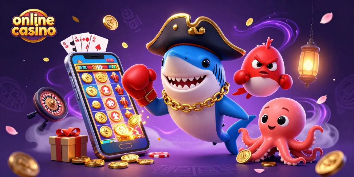 Engage with online casino fun featuring cartoon pirate shark, pufferfish, and octopus in vivid 3D.