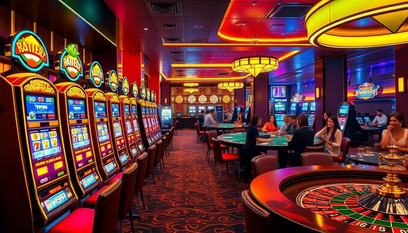 Experience the excitement at QQMACAN's vibrant casino scene with slot machines and engaging players.